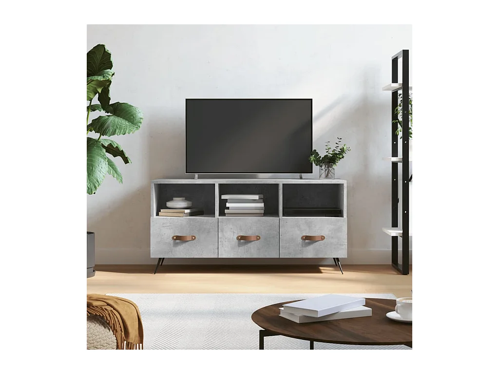 Meuble TV gris béton 102x36x50 cm bois d'ingénierie