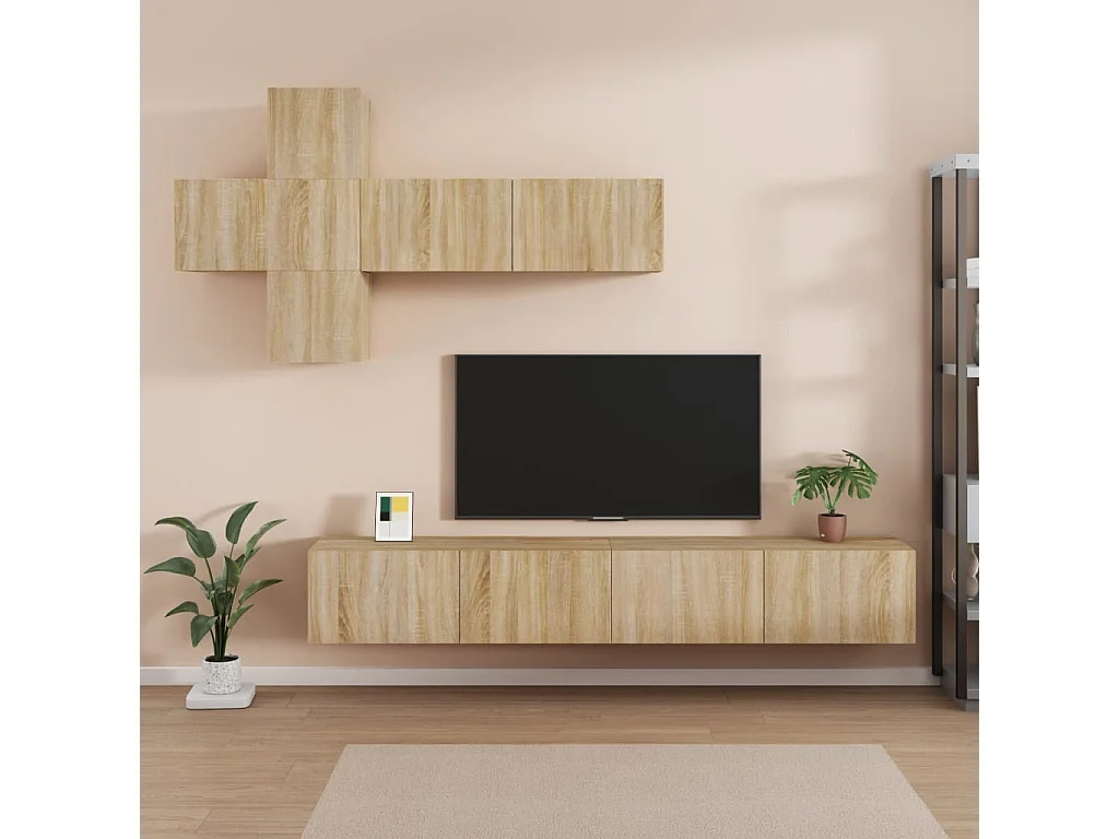 Set de muebles para TV 7 piezas madera contrachapada roble Sonoma