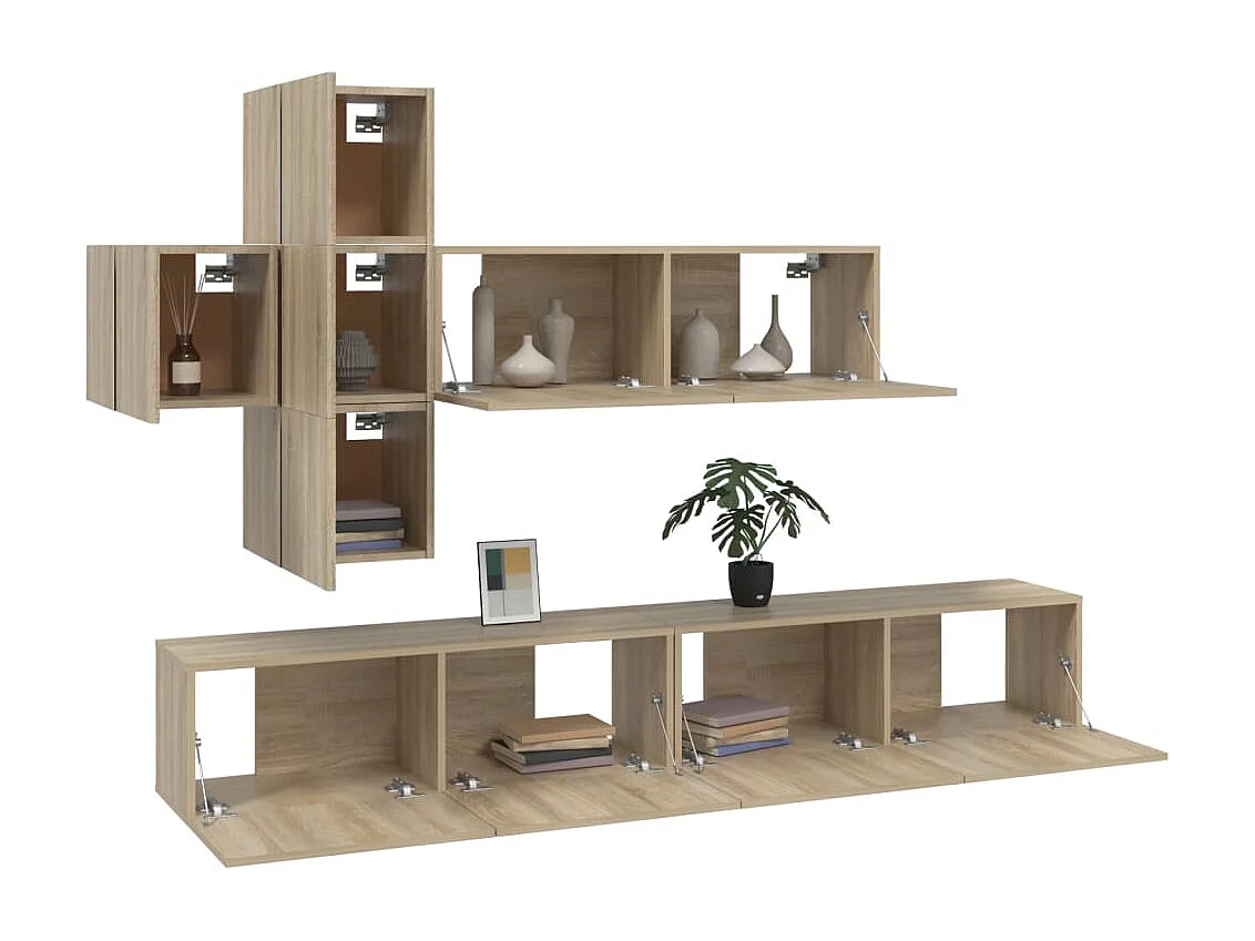 Set de muebles para TV 7 piezas madera contrachapada roble Sonoma