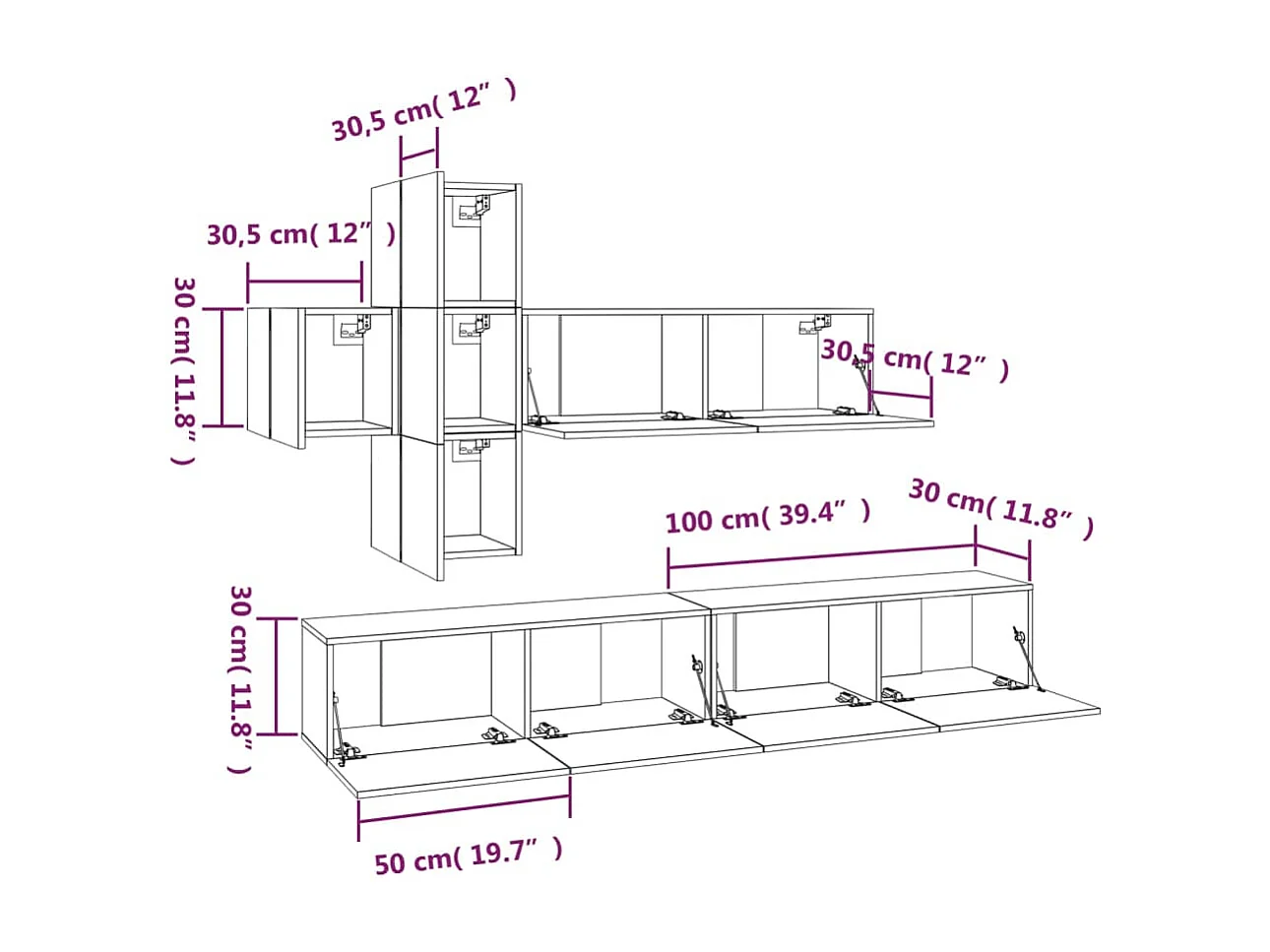 Set de muebles para TV 7 piezas madera contrachapada roble Sonoma