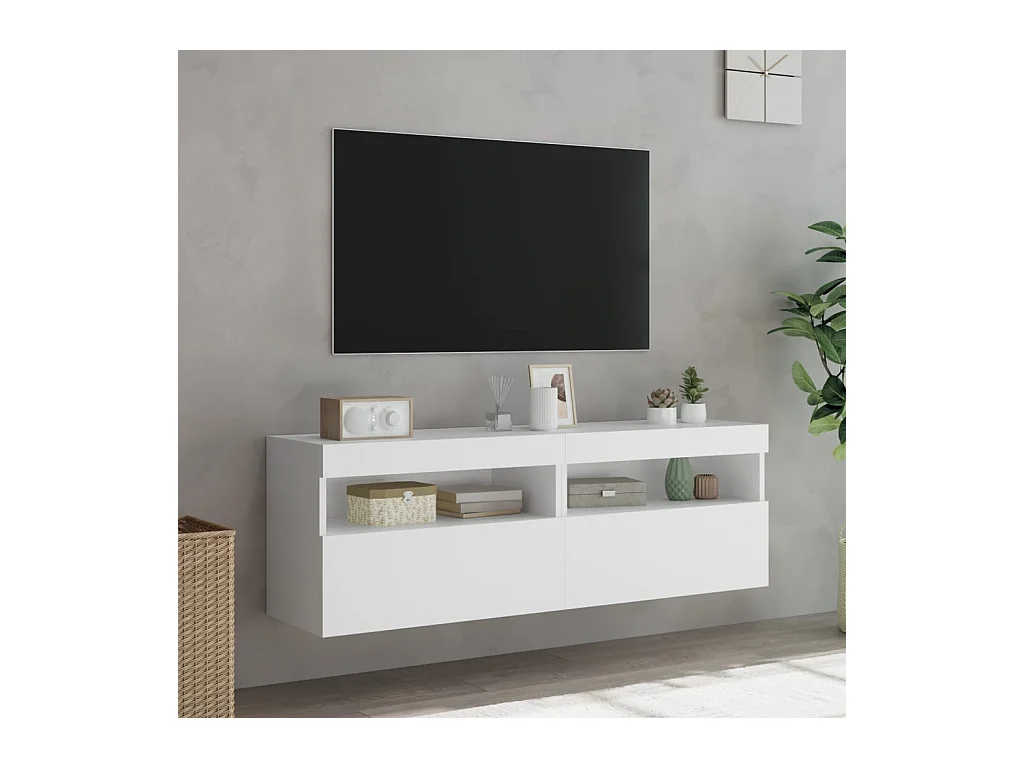 Meubles TV muraux avec lumières LED 2 pièces blanc 60x30x40 cm