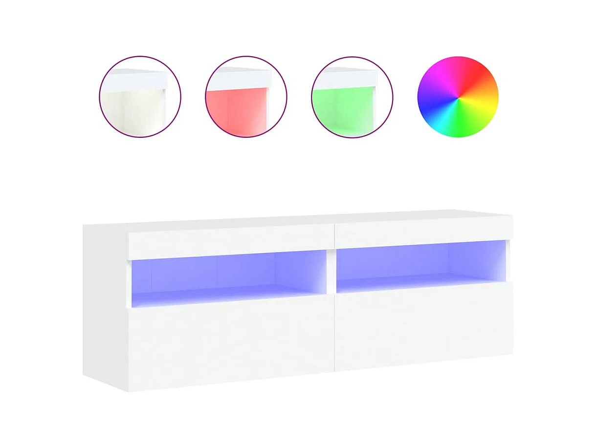 Meubles TV muraux avec lumières LED 2 pièces blanc 60x30x40 cm