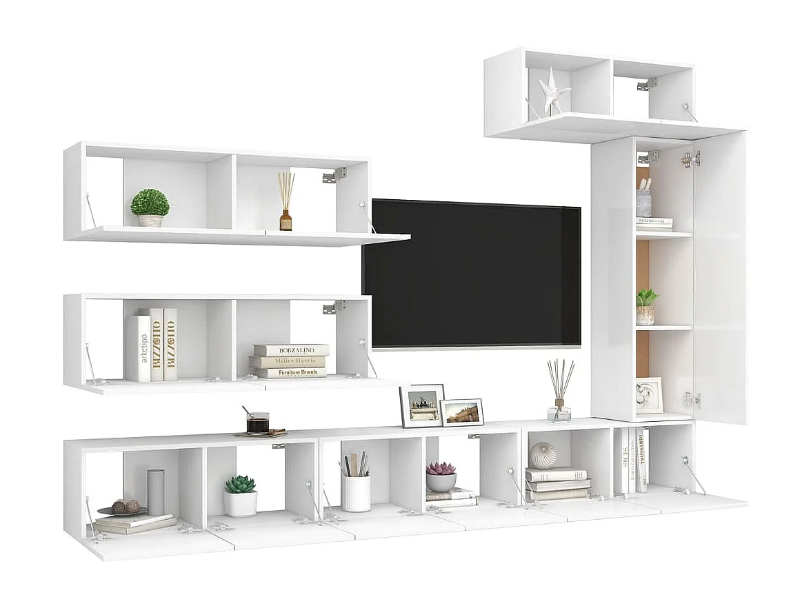 Ensemble de meuble TV 7 pièces Blanc Aggloméré