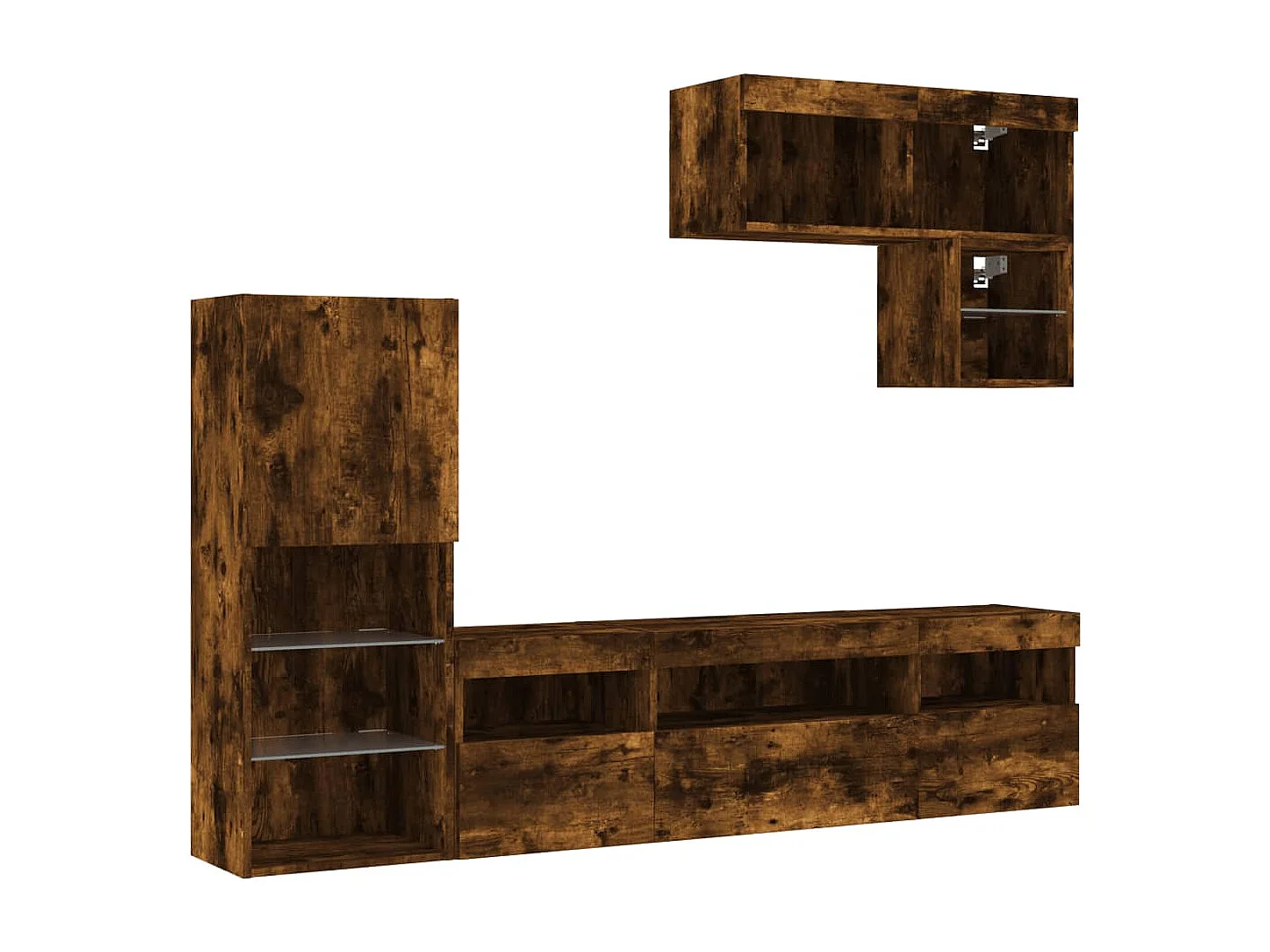 Unités murales TV avec LED 6 pièces chêne fumé bois d'ingénierie