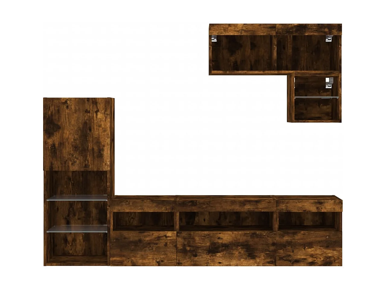 Unités murales TV avec LED 6 pièces chêne fumé bois d'ingénierie