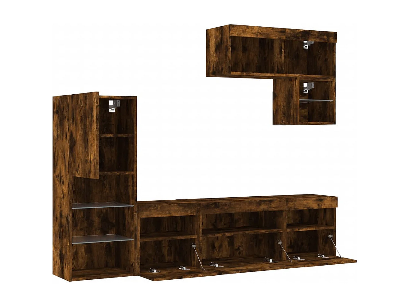 Unités murales TV avec LED 6 pièces chêne fumé bois d'ingénierie