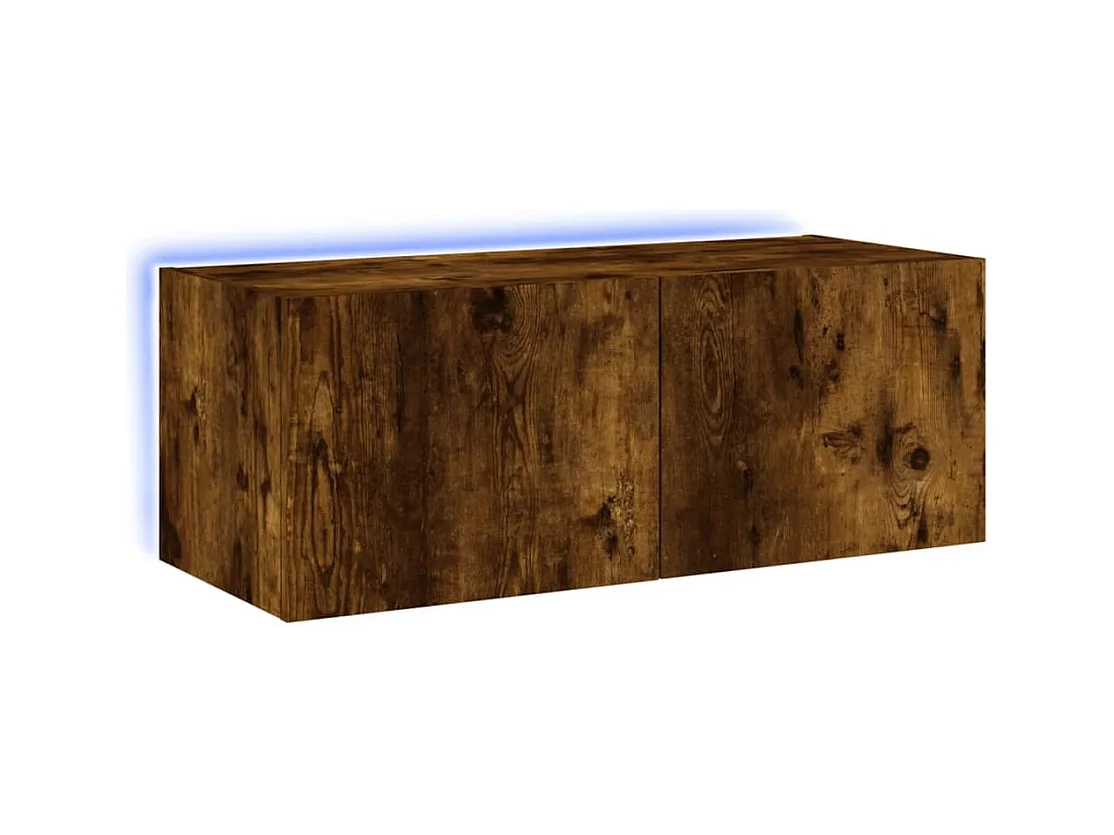 Meuble TV mural avec lumières LED chêne fumé 80x35x31 cm