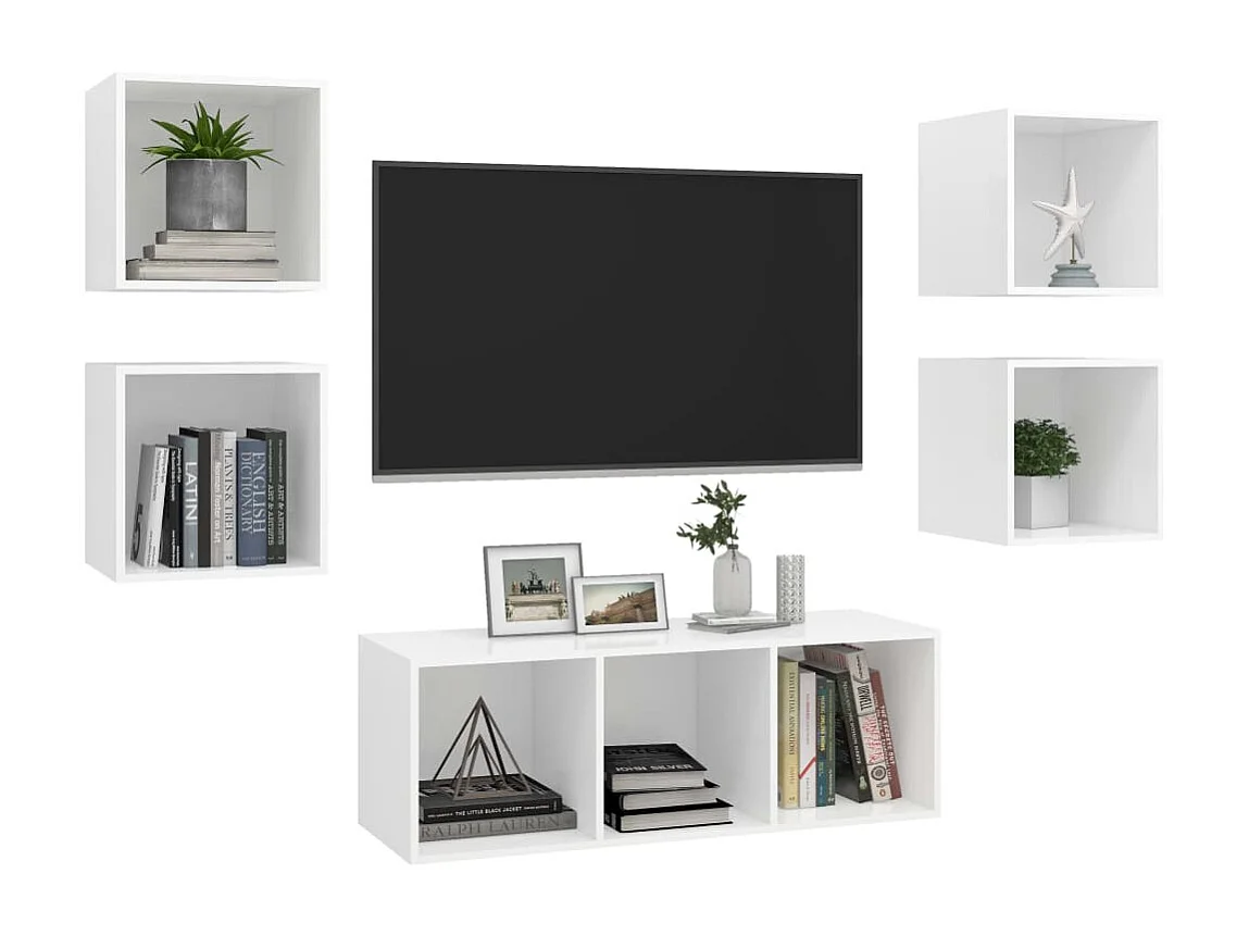 Ensemble de meuble TV 5 pièces Blanc Aggloméré