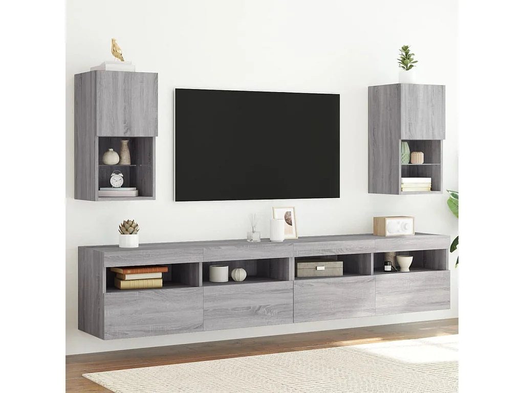Meubles TV avec lumières LED 2 pièces sonoma gris 30,5x30x60 cm