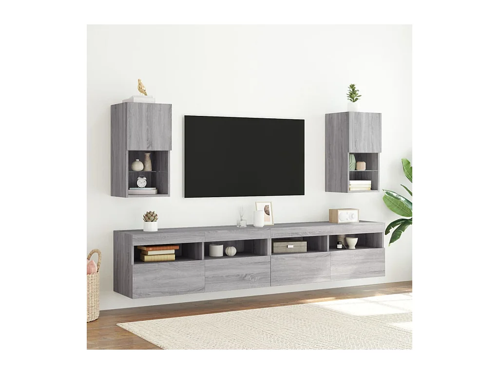 Tv-meubelen 2 st met LED-verlichting 30,5x30x60 cm grijs sonoma