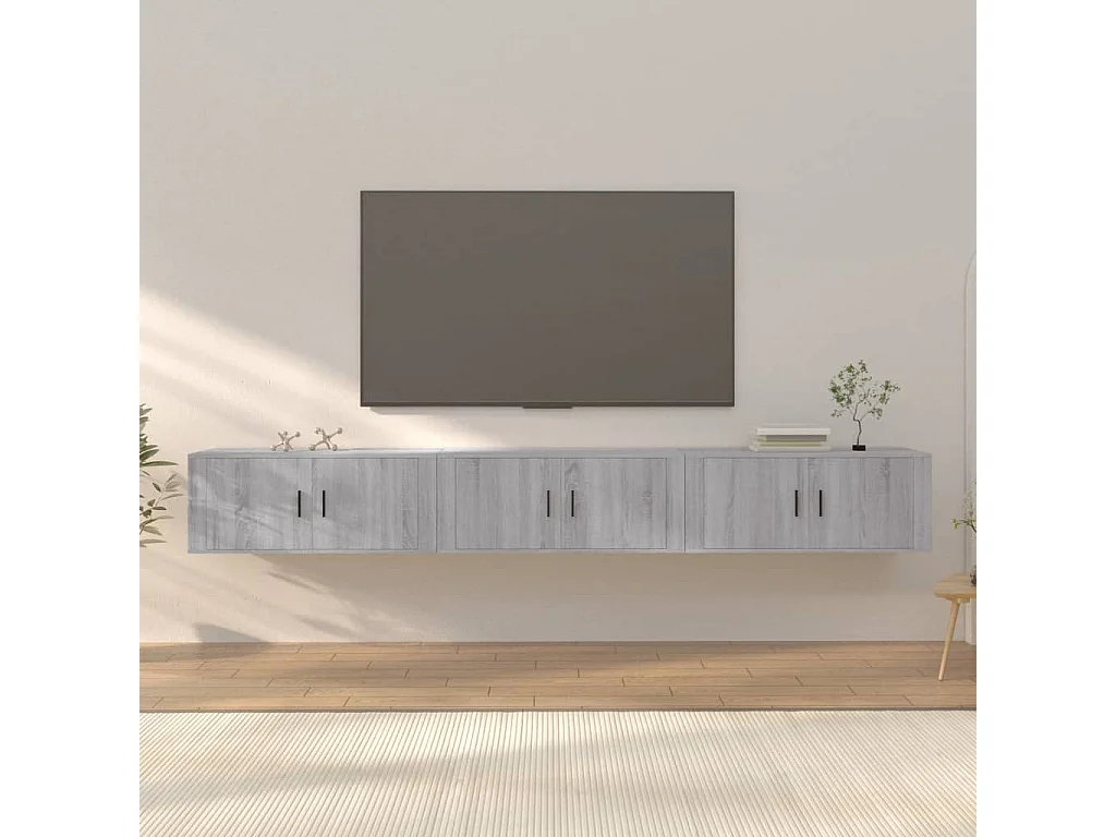 Meubles TV muraux 3 pièces sonoma gris 100x34,5x40 cm