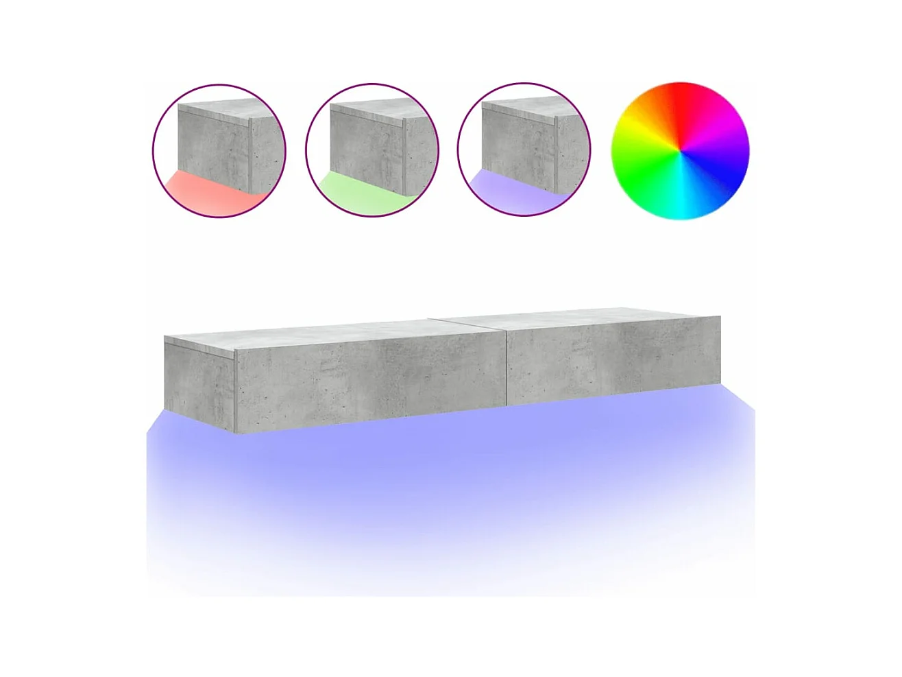 Meubles TV avec lumières LED 2 pièces gris béton 60x35x15,5 cm