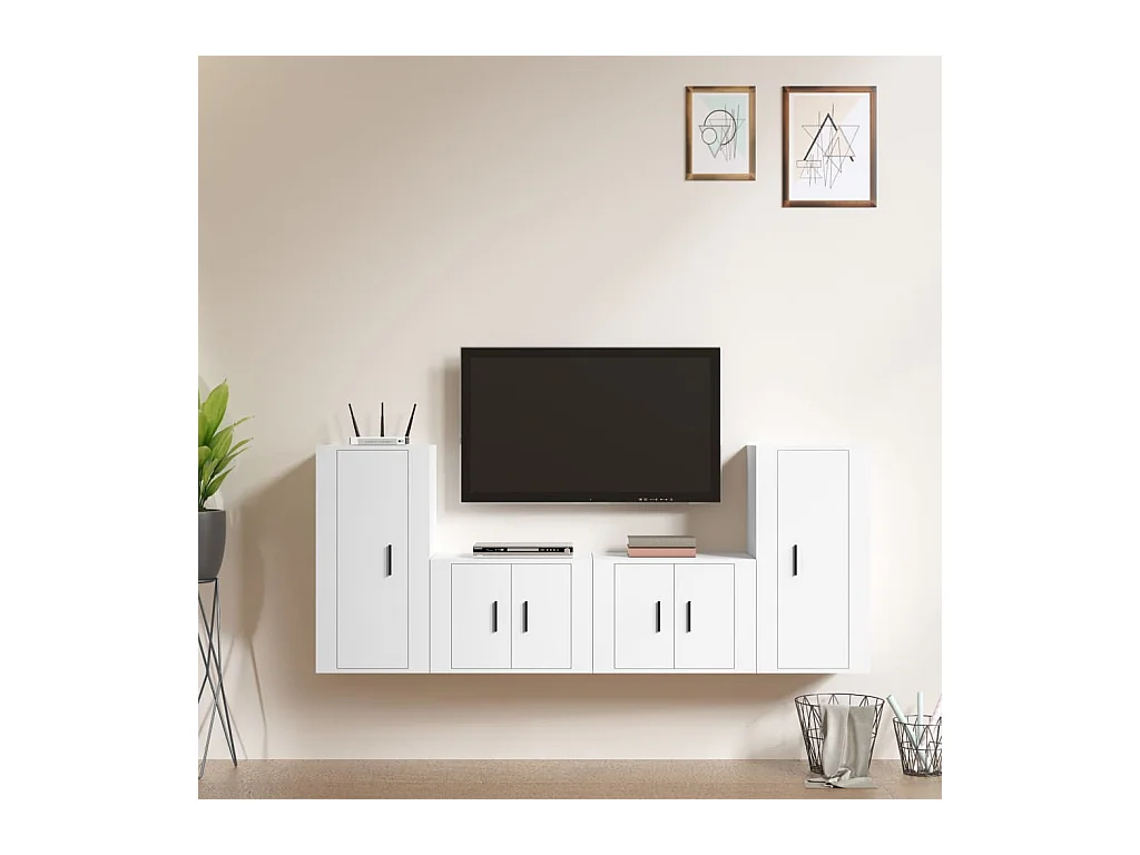 Ensemble de meubles TV 4 pièces Blanc Bois d'ingénierie