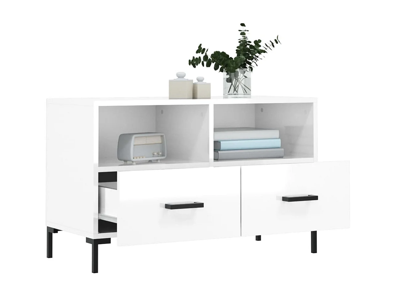 Meuble TV Blanc brillant 80x36x50 cm Bois d'ingénierie