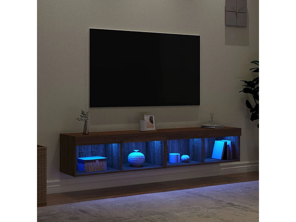 Meubles TV avec lumières LED 2 pièces chêne marron 80x30x30 cm