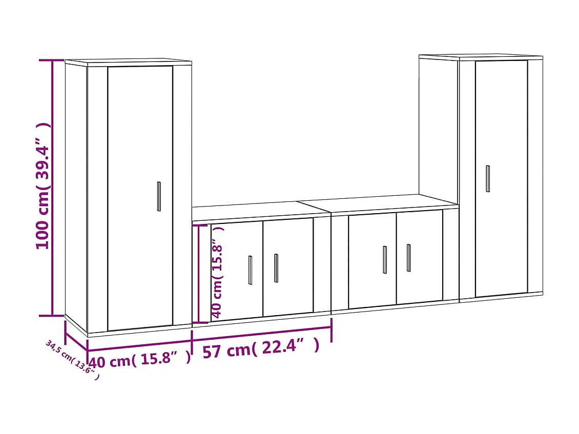 Ensemble de meubles TV 4 pièces Chêne marron Bois d'ingénierie