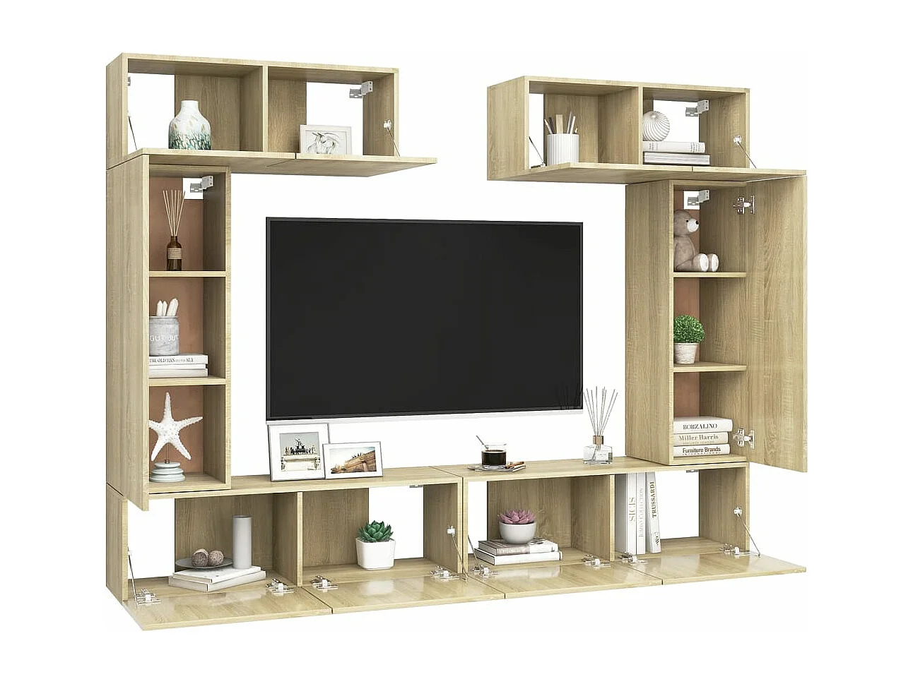 Muebles de pared de TV 6 piezas aglomerado color roble Sonoma