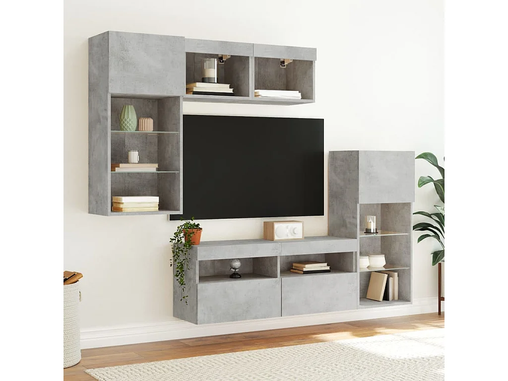 Unités murales TV avec LED 5 pièces gris béton bois d'ingénierie