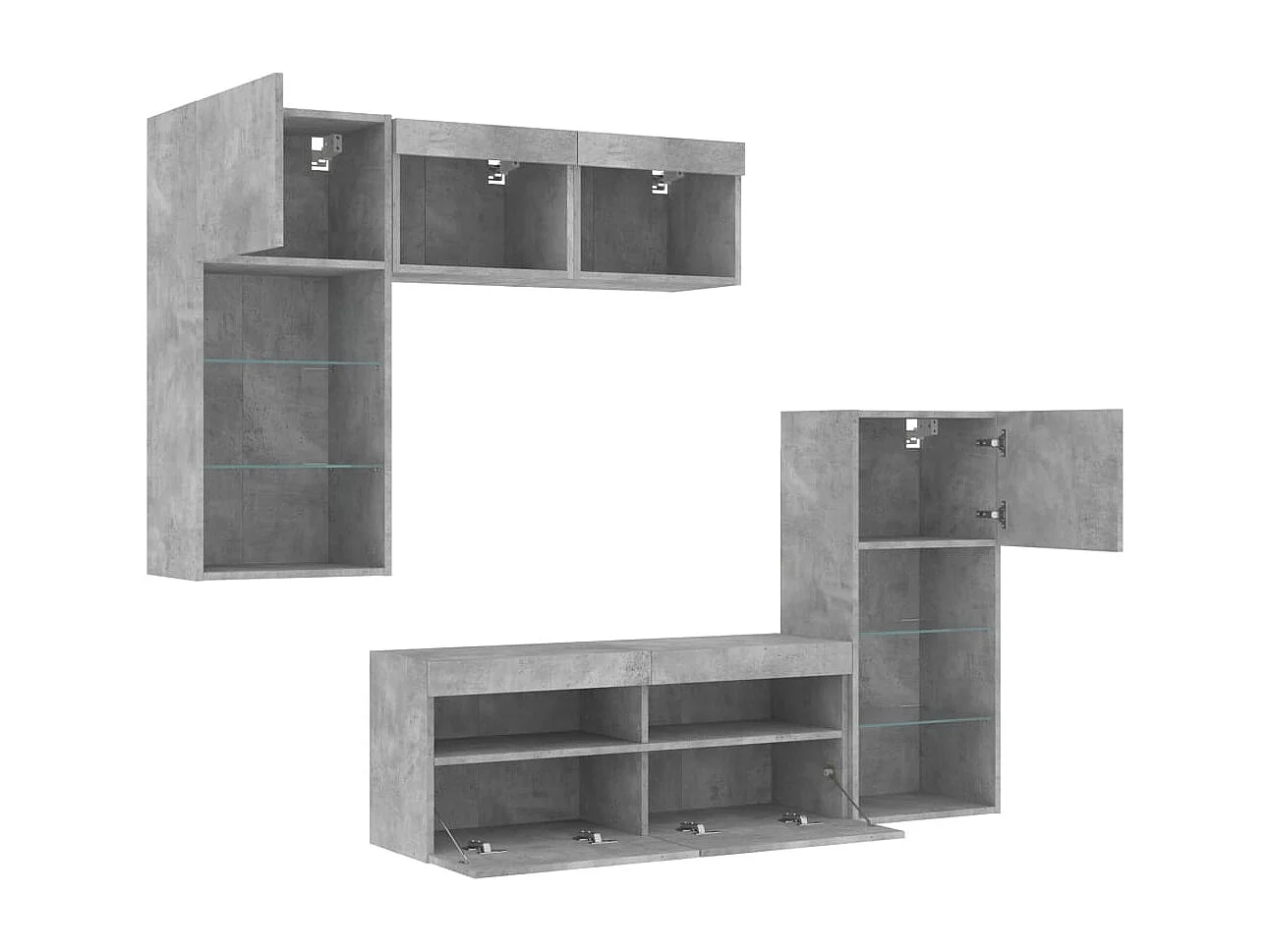 Unités murales TV avec LED 5 pièces gris béton bois d'ingénierie