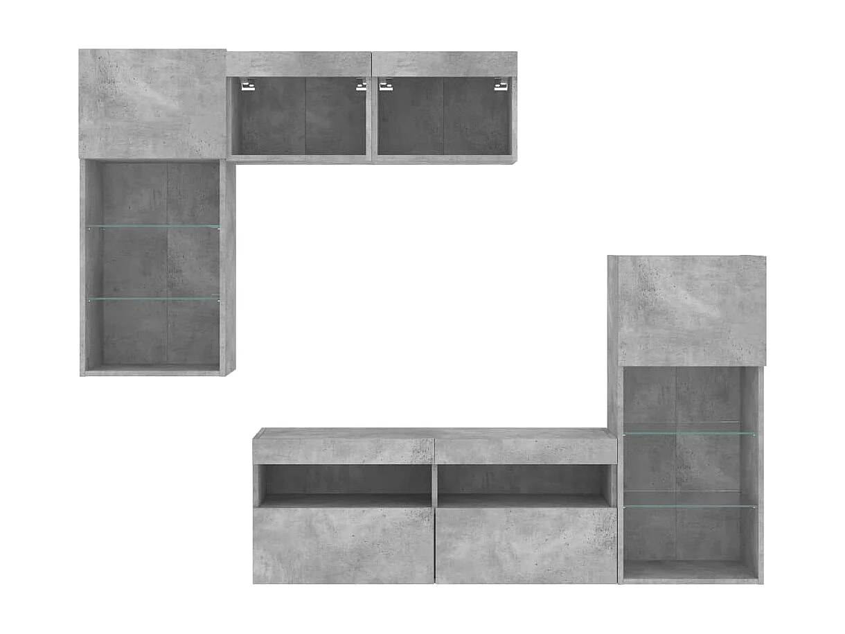 Unités murales TV avec LED 5 pièces gris béton bois d'ingénierie