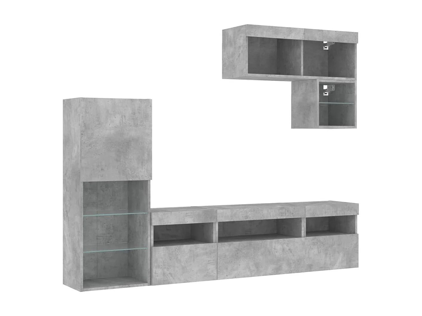 Unités murales TV avec LED 6 pièces gris béton bois d'ingénierie
