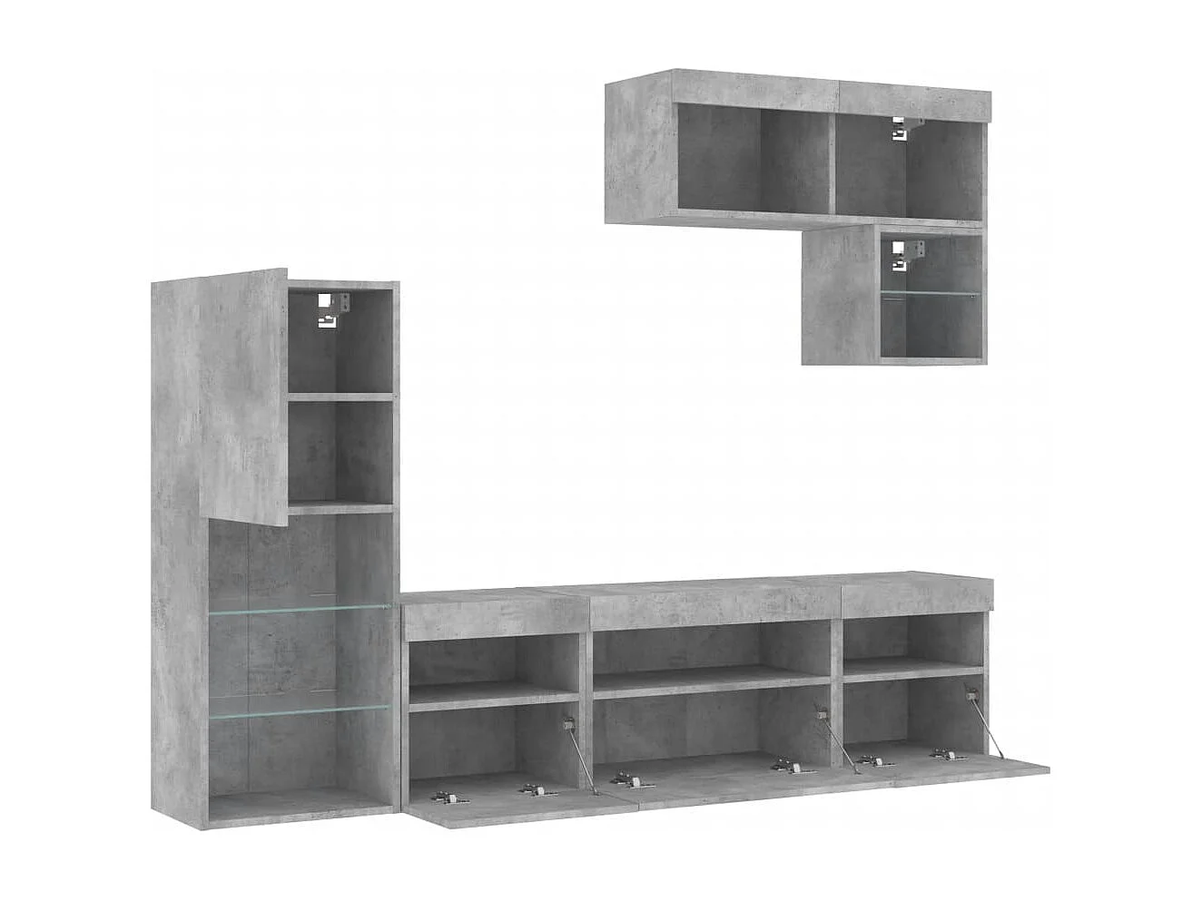 Unités murales TV avec LED 6 pièces gris béton bois d'ingénierie