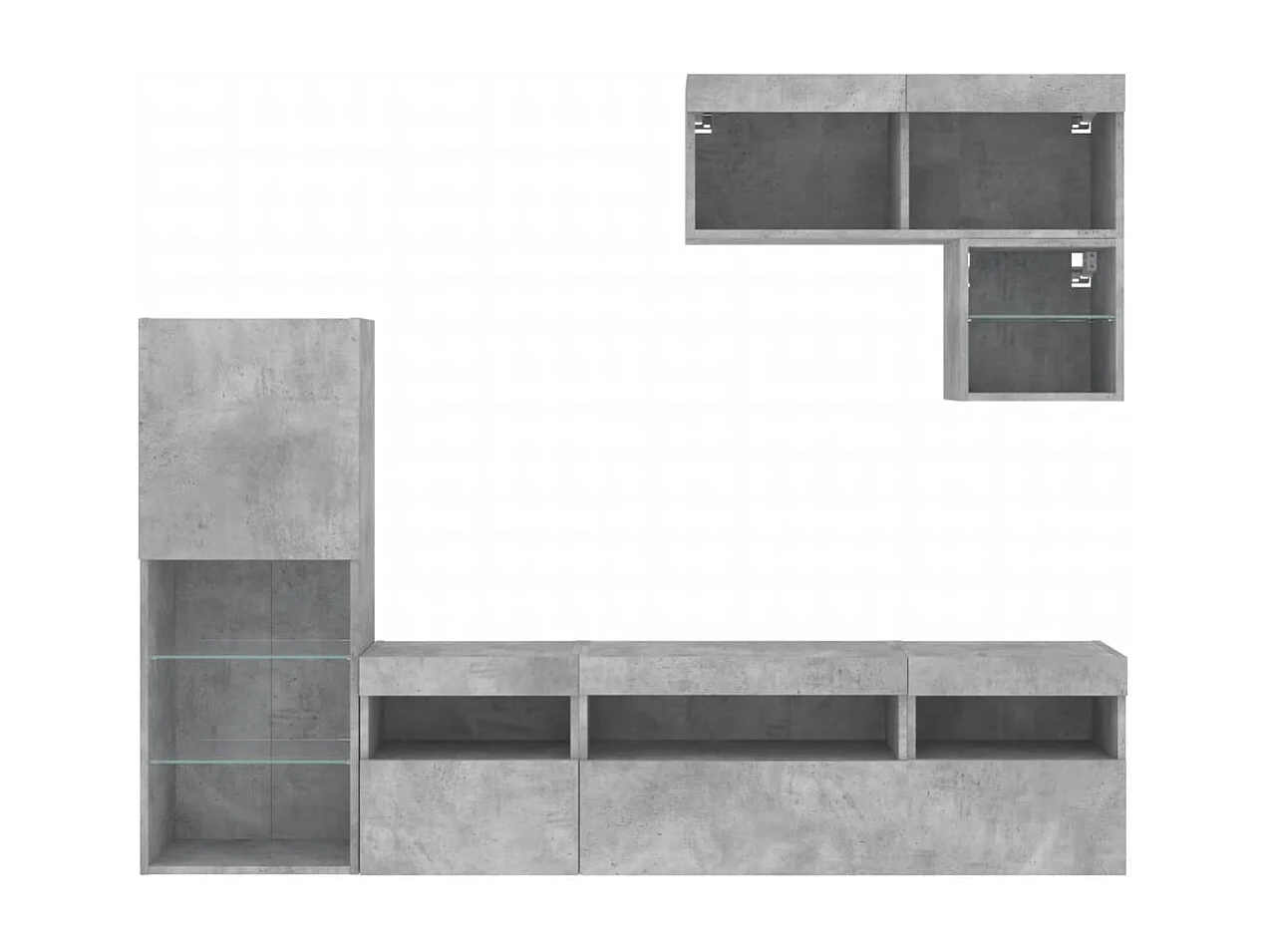 Unités murales TV avec LED 6 pièces gris béton bois d'ingénierie