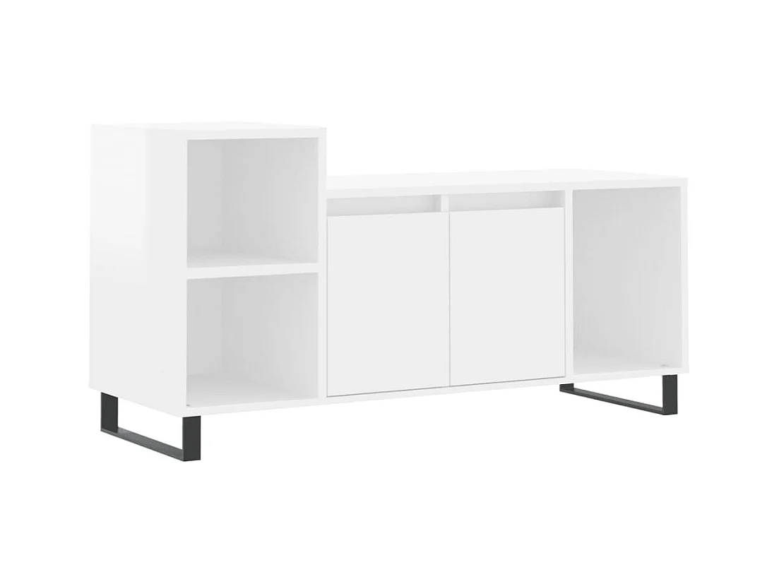 Meuble TV Blanc brillant 100x35x55 cm Bois d'ingénierie
