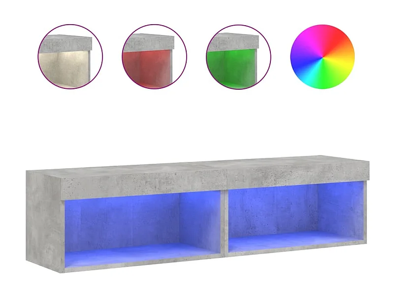 Meubles TV avec lumières LED 2 pièces gris béton 60x30x30 cm