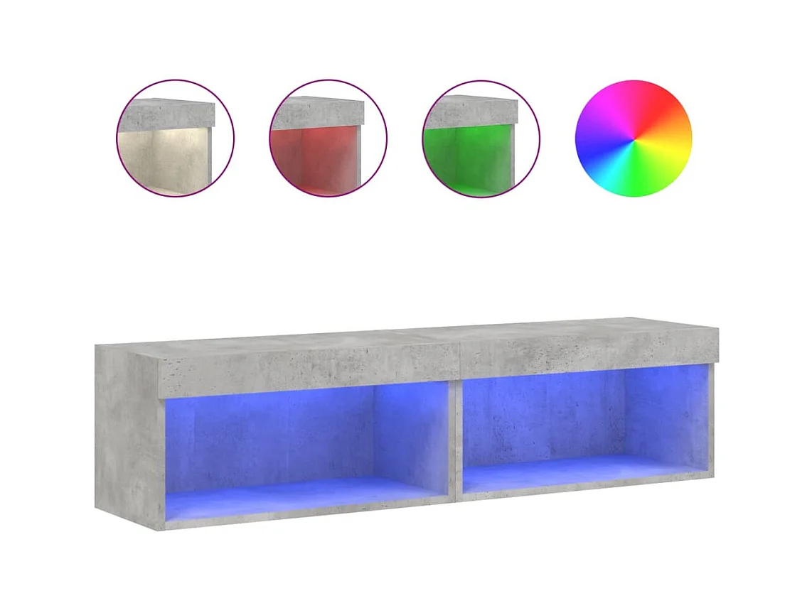 Meubles TV avec lumières LED 2 pièces gris béton 60x30x30 cm