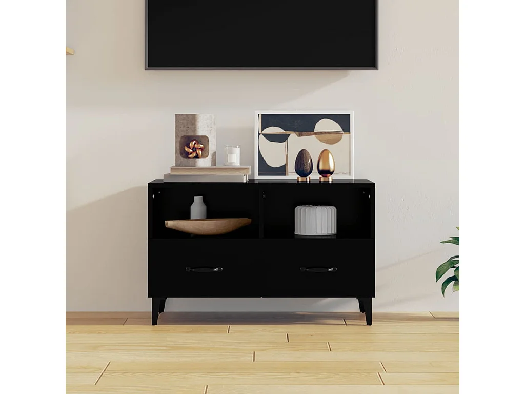 Tv-meubel 80x36x50 cm bewerkt hout zwart