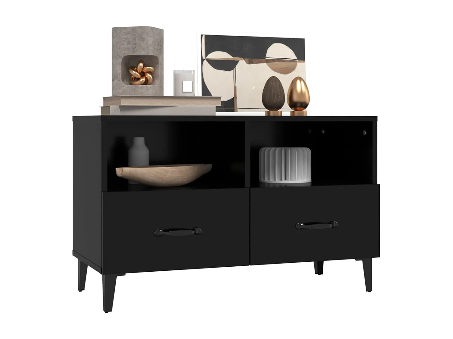 Tv-meubel 80x36x50 cm bewerkt hout zwart