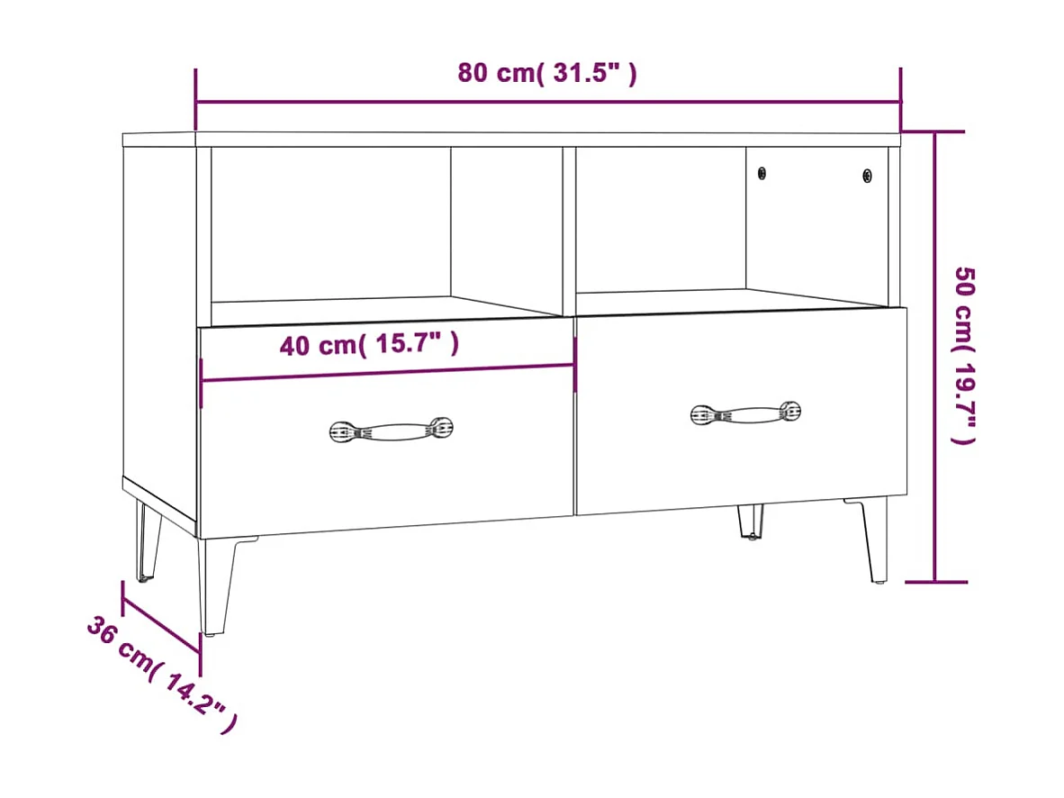Tv-meubel 80x36x50 cm bewerkt hout zwart