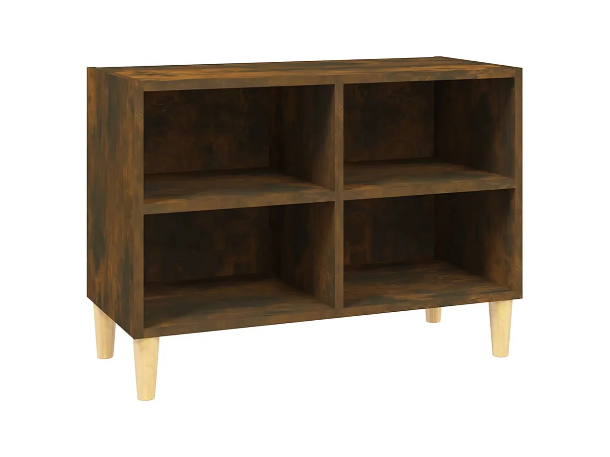 Meuble TV avec pieds en bois massif Chêne fumé 69,5x30x50 cm