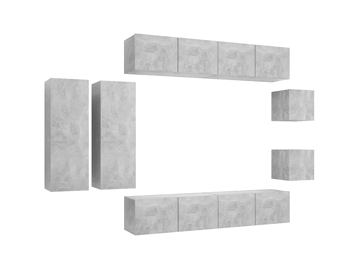 Ensemble de meuble TV 8 pièces Gris béton Aggloméré