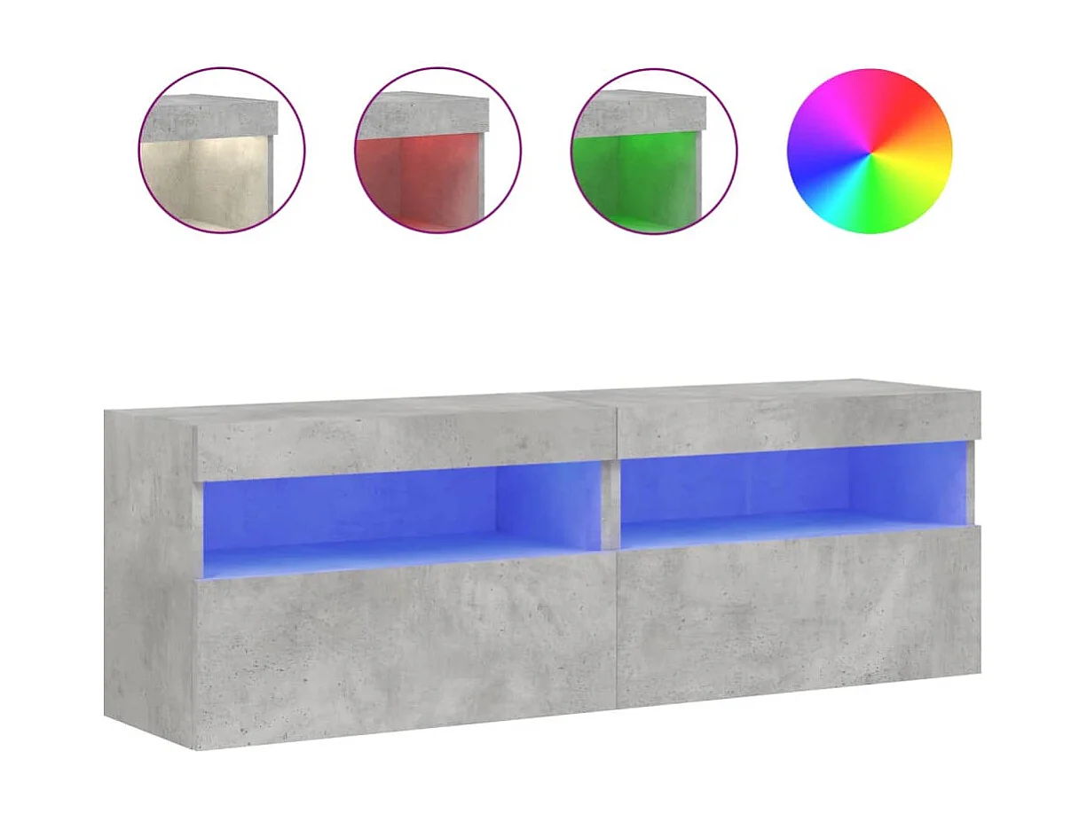Meubles TV muraux et lumières LED 2pièces gris béton 60x30x40 cm