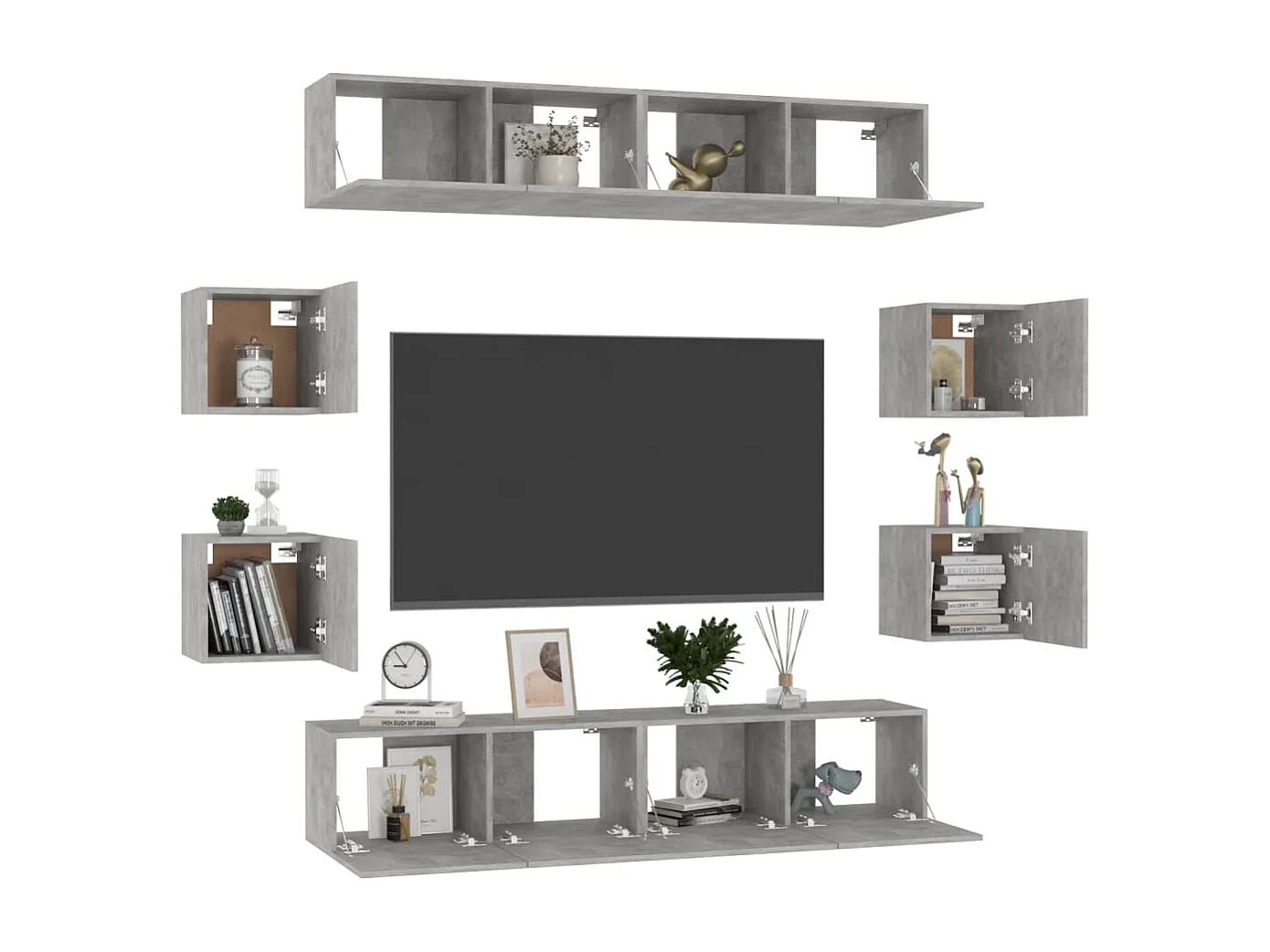 Ensemble de meubles TV 8 pièces Gris béton Aggloméré