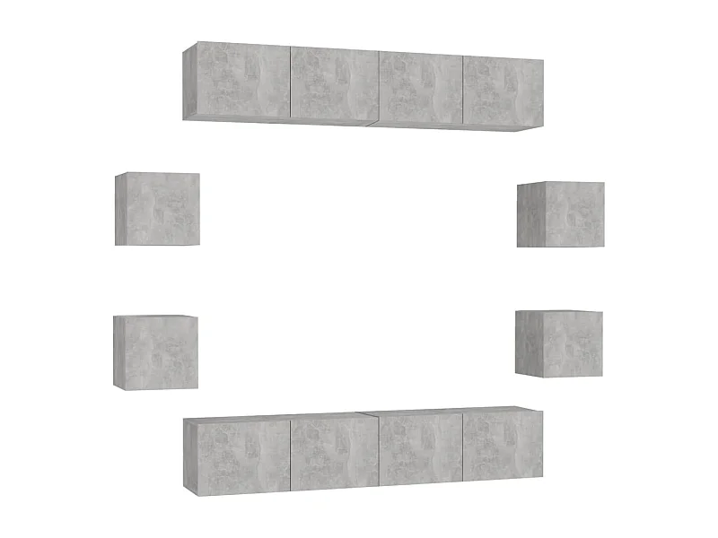 Ensemble de meubles TV 8 pièces Gris béton Aggloméré