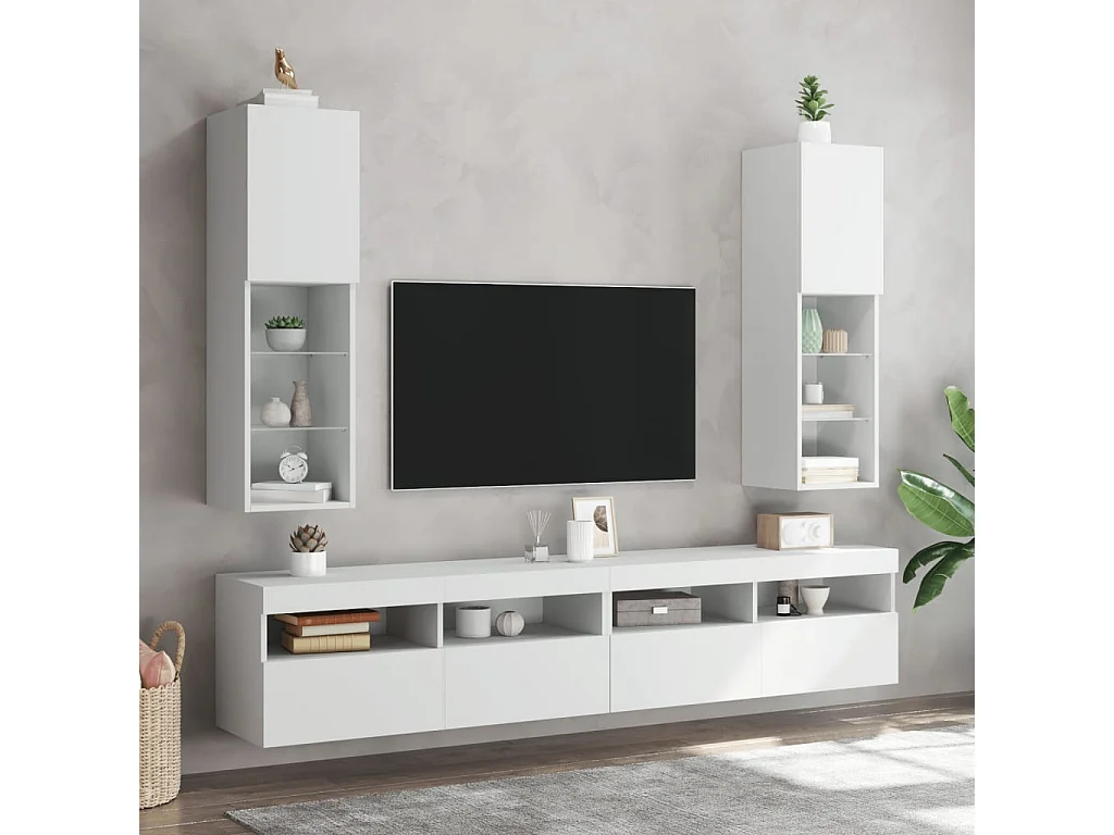 Meubles TV avec lumières LED 2 pièces blanc 30,5x30x102 cm