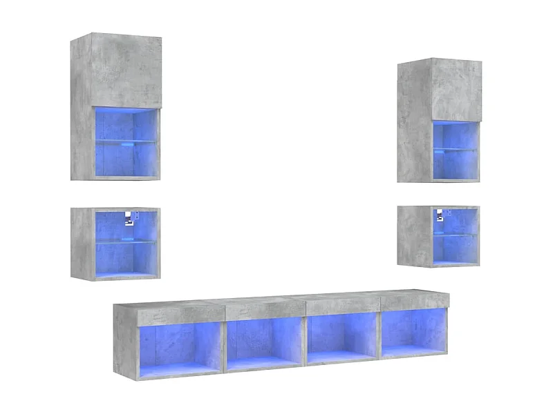 Unités murales TV avec LED 8 pièces gris béton bois d'ingénierie