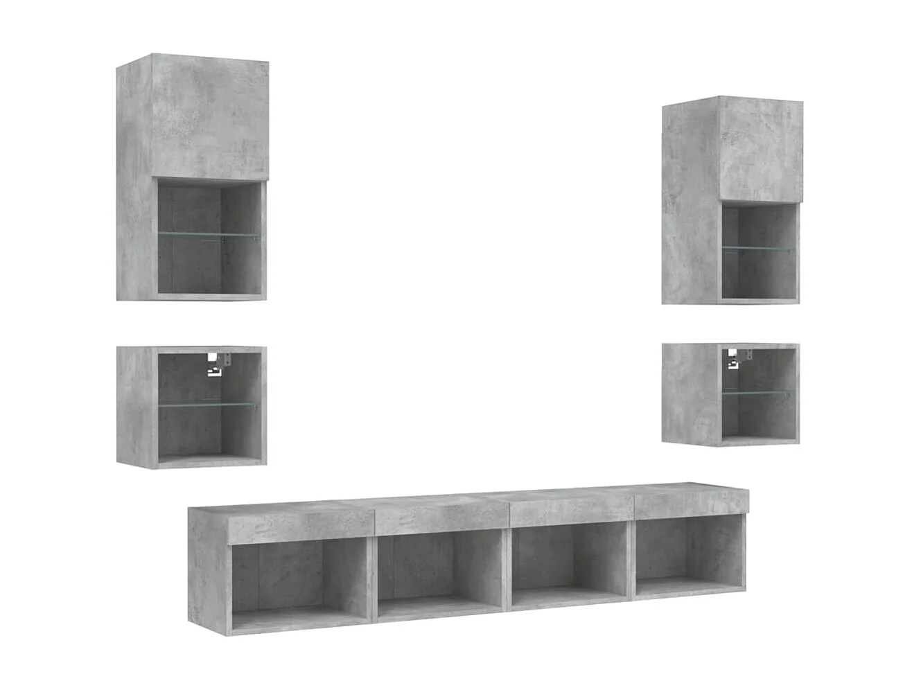 Unités murales TV avec LED 8 pièces gris béton bois d'ingénierie