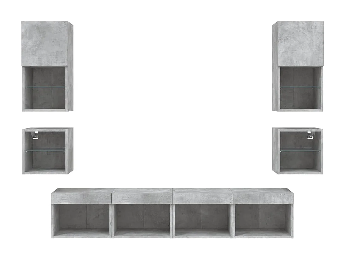 Unités murales TV avec LED 8 pièces gris béton bois d'ingénierie