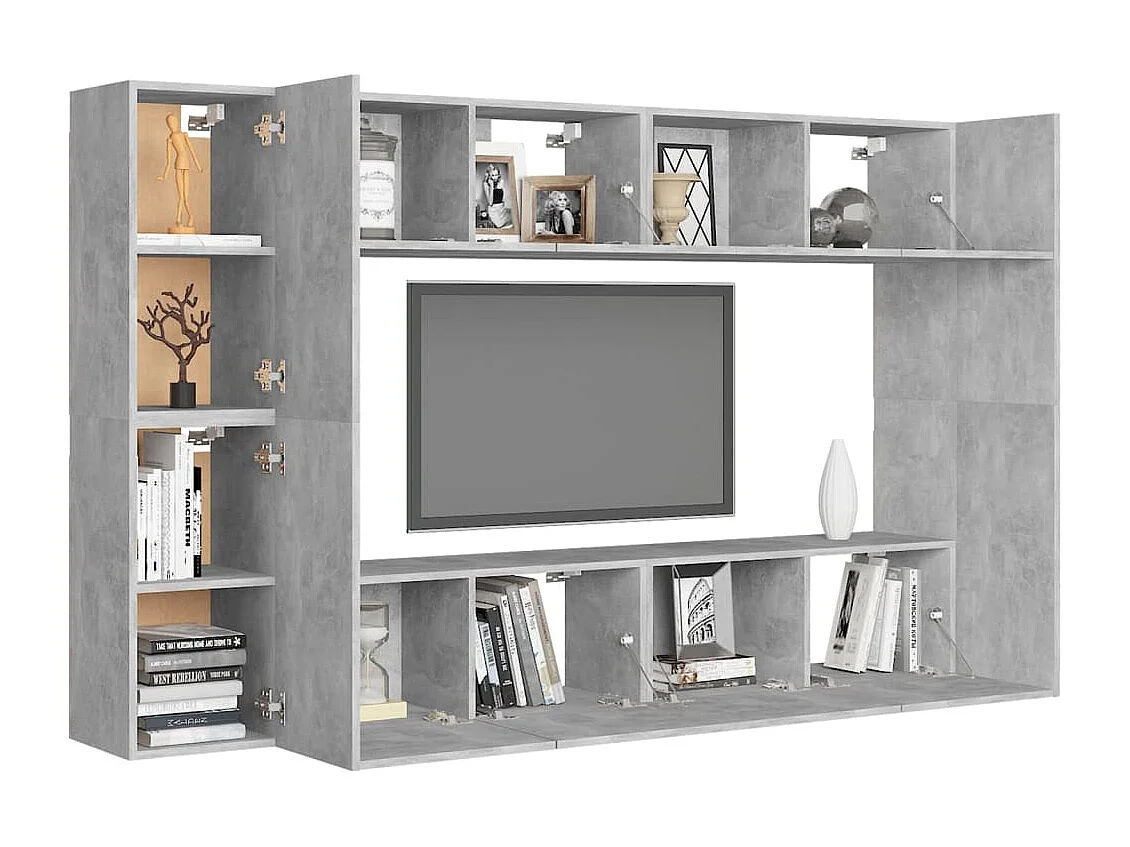 Ensemble de meubles TV 8 pièces Gris béton Aggloméré