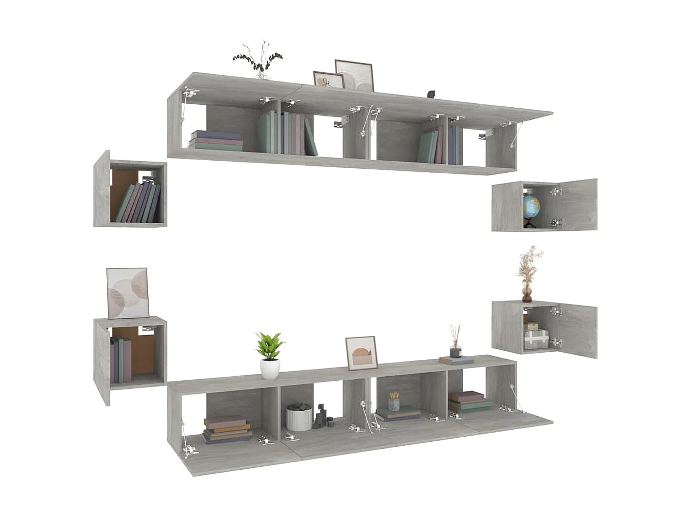 Ensemble de meubles TV 8 pièces Gris béton Bois d'ingénierie