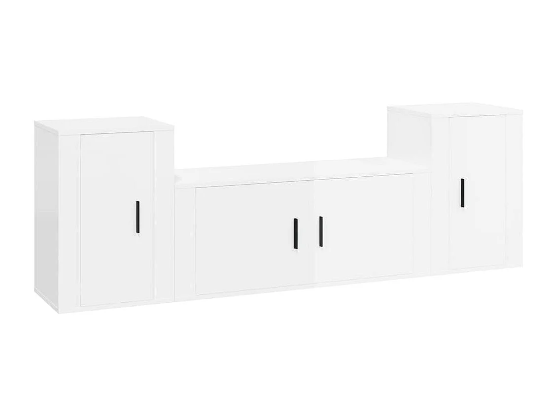 3 peças conjunto móveis de TV madeira processada branco brilhante
