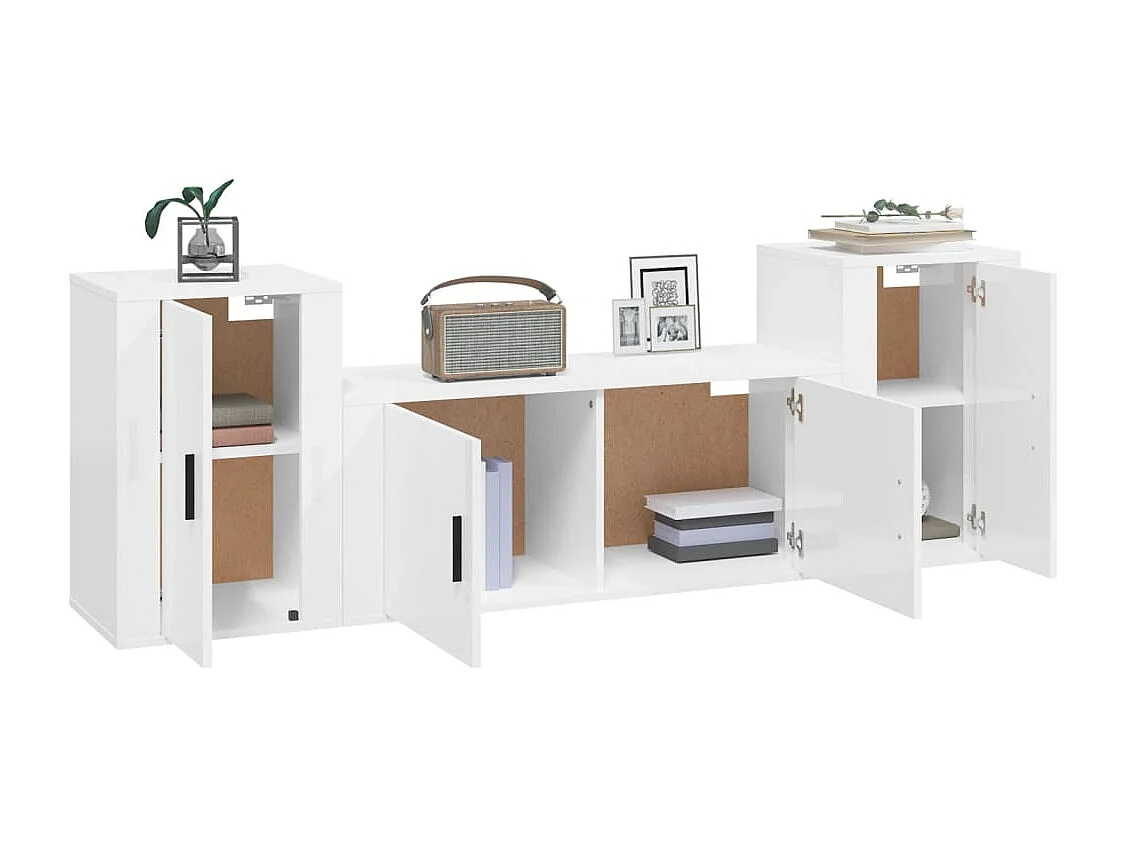 3 peças conjunto móveis de TV madeira processada branco brilhante