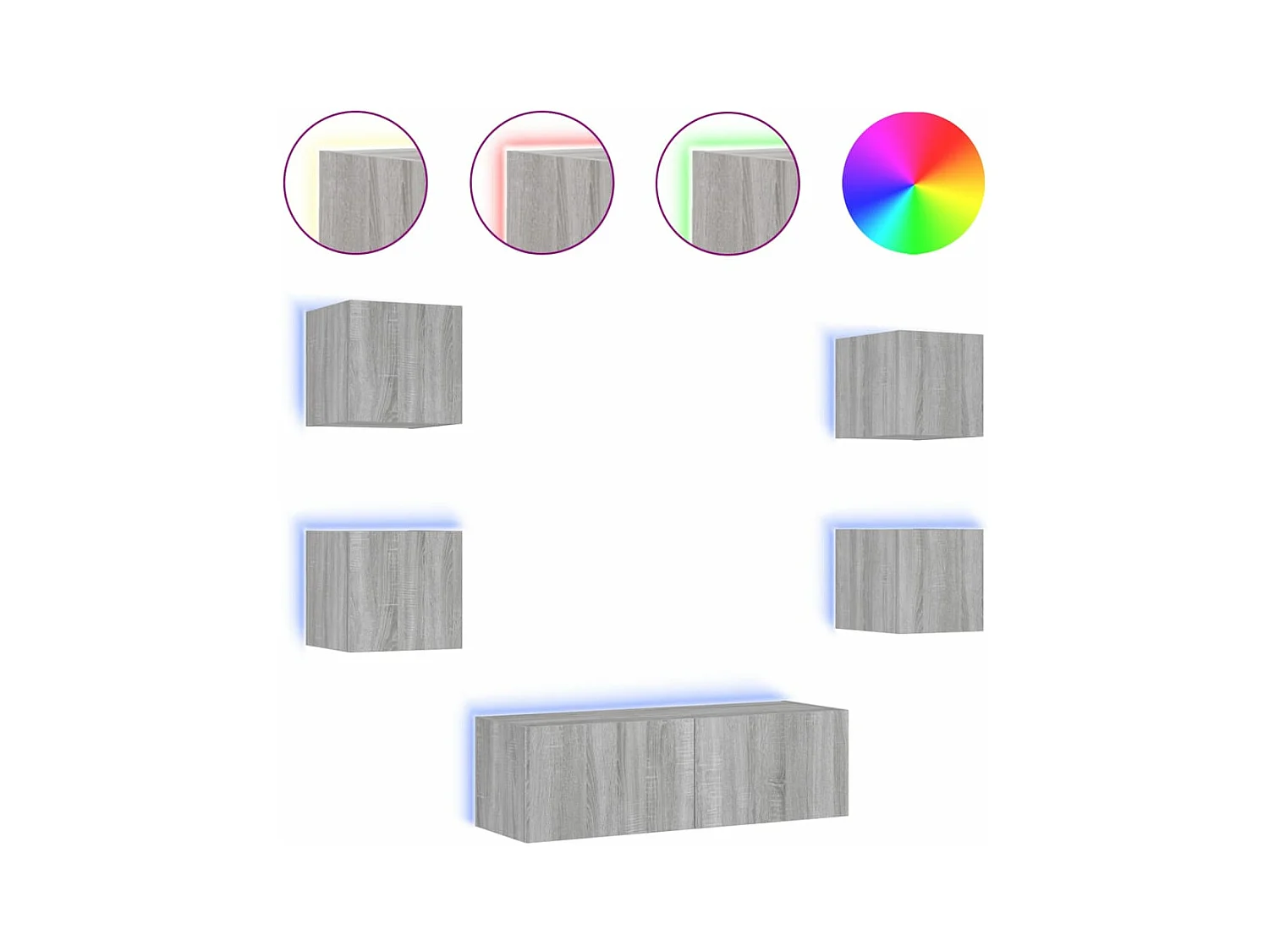 Meuble TV mural 5 pièces avec lumières LED sonoma gris