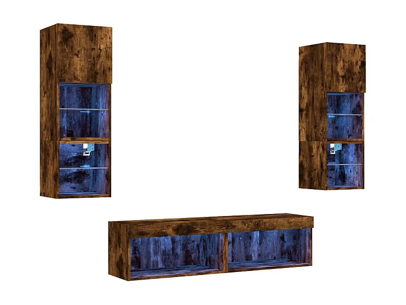 Unités murales TV avec LED 6 pièces chêne fumé bois d'ingénierie