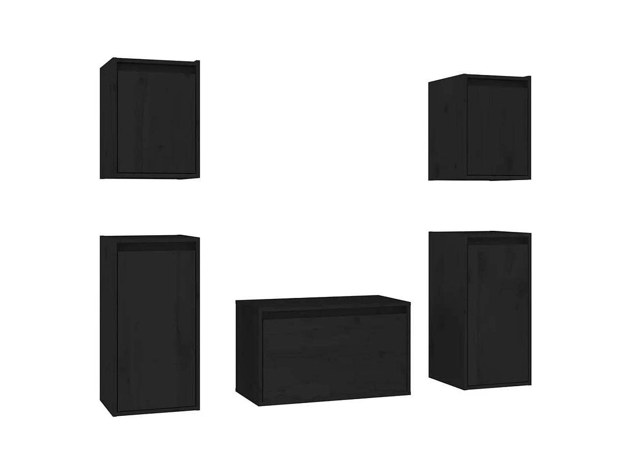 Muebles para TV 5 piezas madera maciza de pino negro