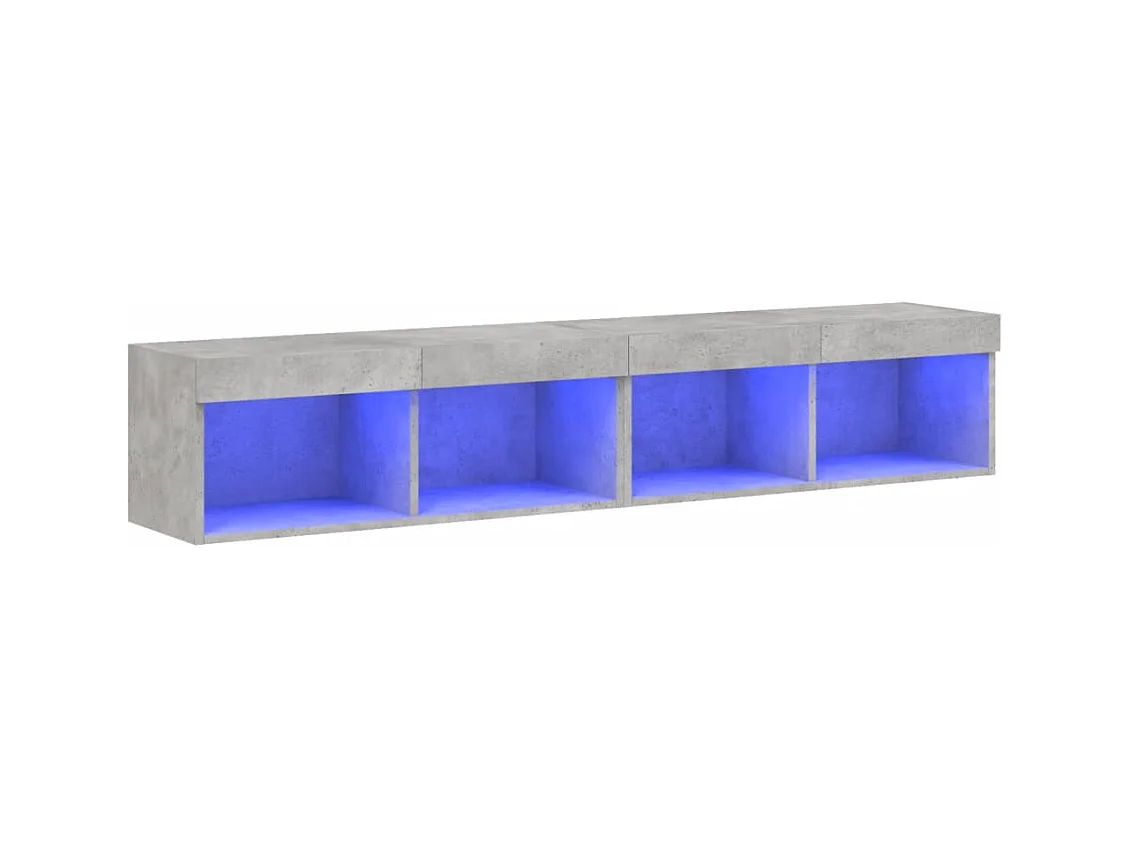 Meubles TV avec lumières LED 2 pièces gris béton 80x30x30 cm